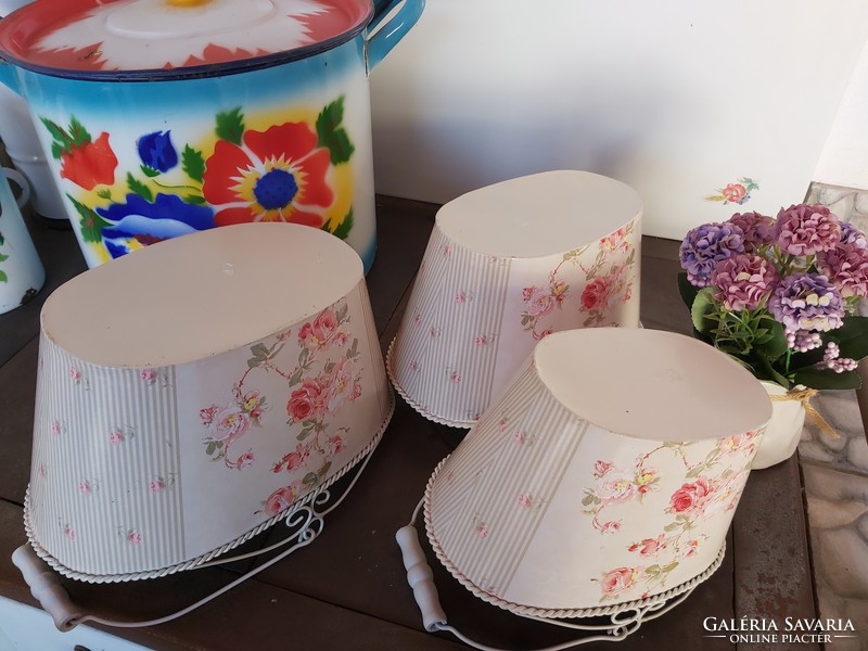 Vintage floral metal basket baskets with flower pots with fabulous pieces in several sets available in rosy