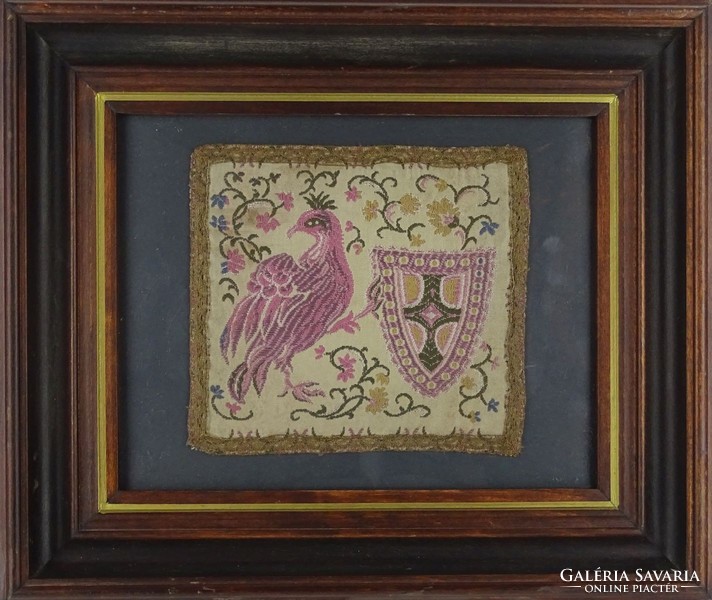 1H590 framed coat of arms with bird shield 29.5 X 34 cm