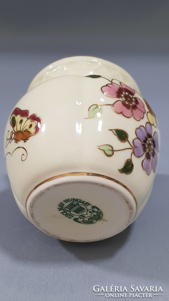 Zsolnay pillangós kézzel festett porcelán kaspó 7 cm magas