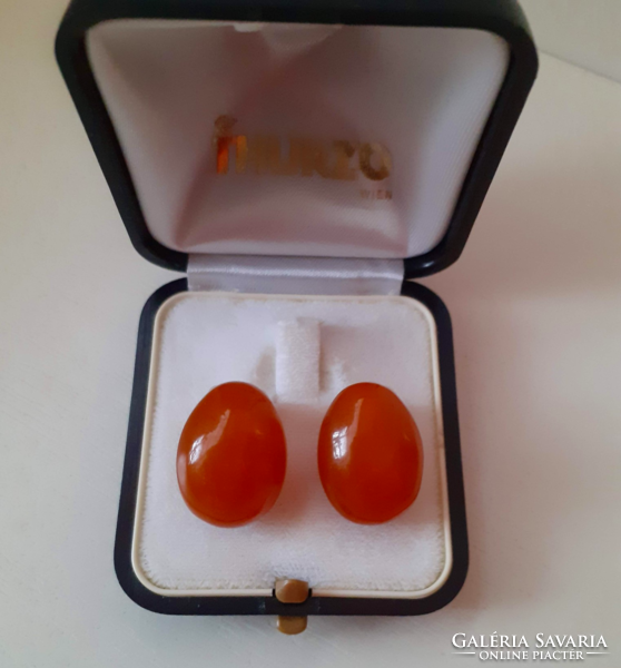 Retro beautiful condition marked russian amber stone earrings clip