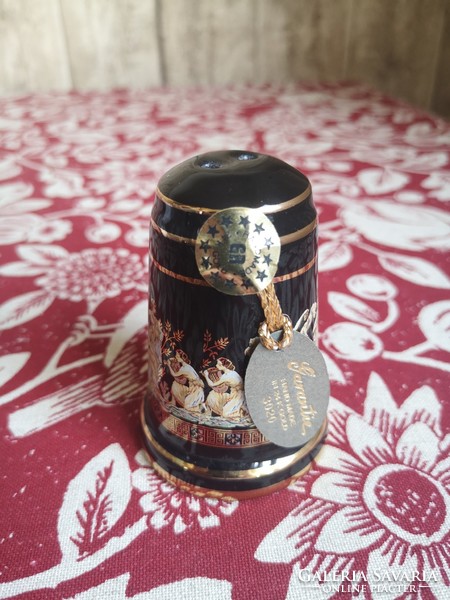 Greek porcelain napkin holder, salt and pepper shaker, souvenir items, 24k gilded.