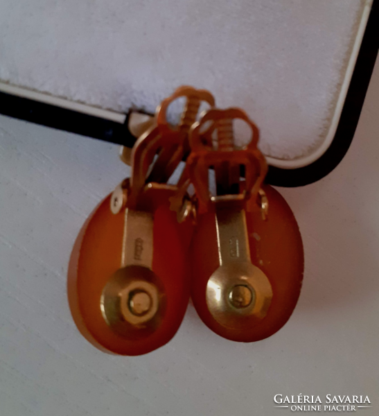 Retro beautiful condition marked russian amber stone earrings clip