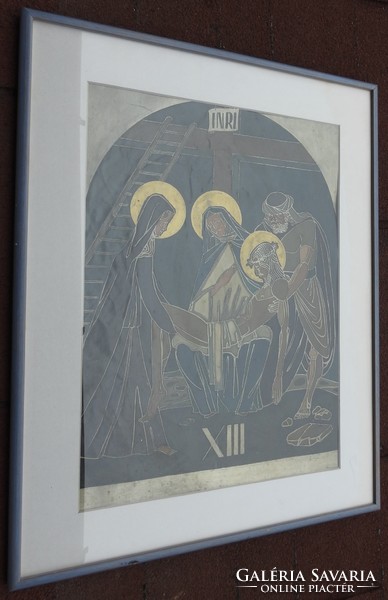 Antique church fire enamel image - enamel image of Jesus taken from the cross - xiii. Station