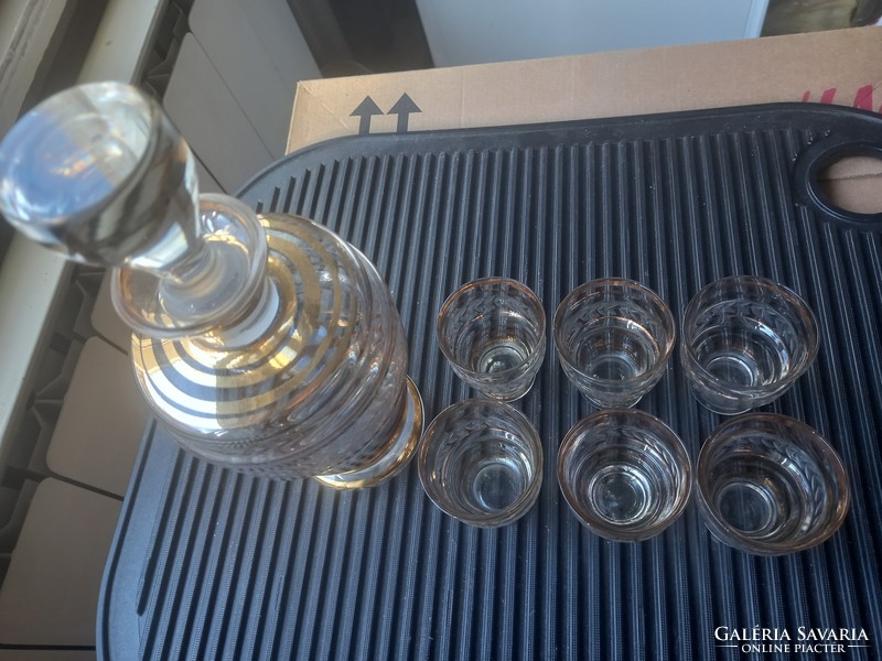 Liqueur, ice wine polished, engraved midcentury/art deco glass, short drink set