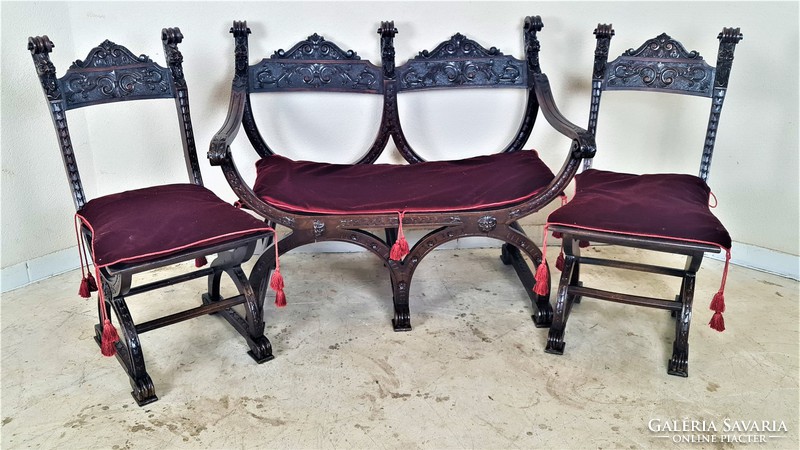 A489 freshly renovated antique renaissance, richly carved small tea and cafe set