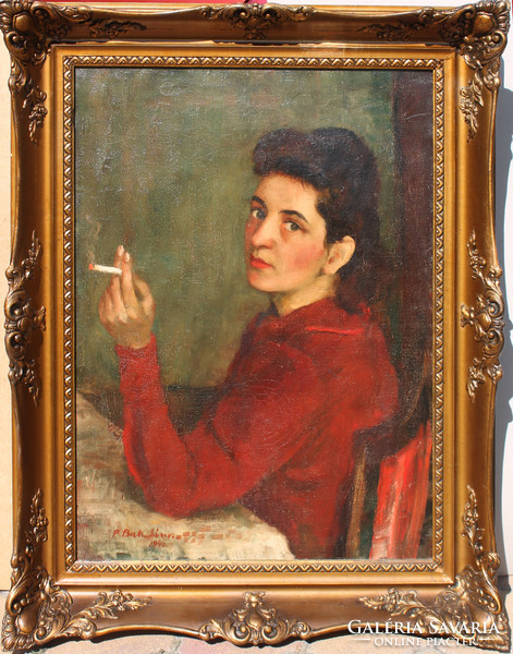 János P. Bak: a woman smoking a cigarette, 1940