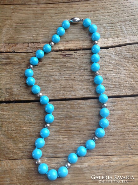 Italian turquoise paste and silver string of pearls