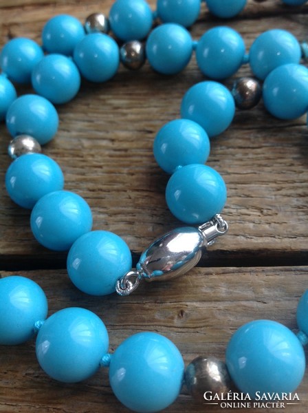Italian turquoise paste and silver string of pearls