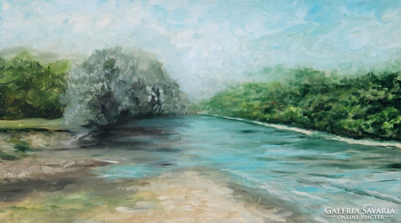 Kortárs művész: Nyár a folyónál - olaj-vászon festmény