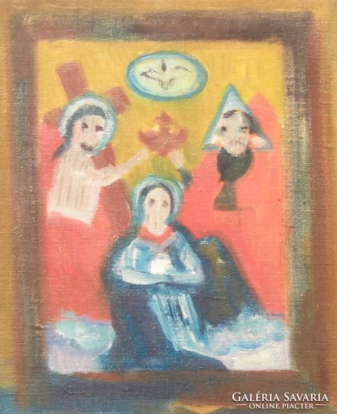 Kántor Andor (1901-1990): Csendélet szentképpel, 1978 - olaj-vászon festmény, eredeti keretében