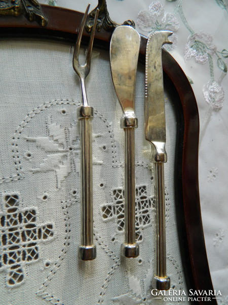 Silver-plated cheese knife, fork and grease knife