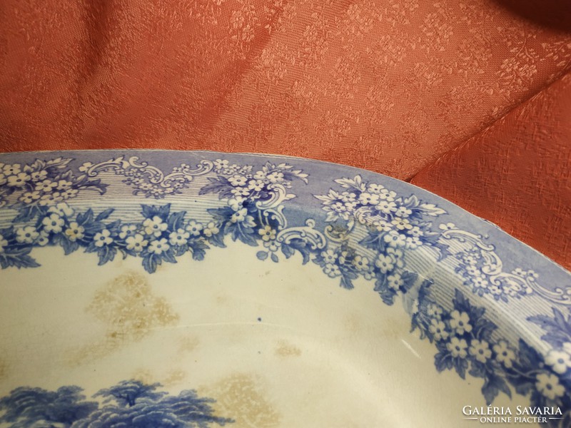 Antik angol porcelán nagy mély kínáló tál, asztalközép