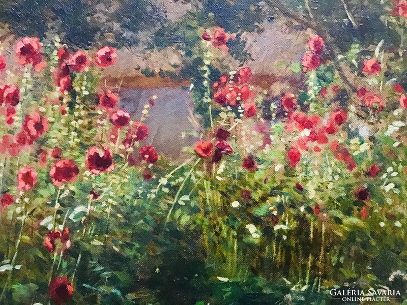 AGGHÁZY GYULA (1850-1919): Virágos udvar 38*48 cm