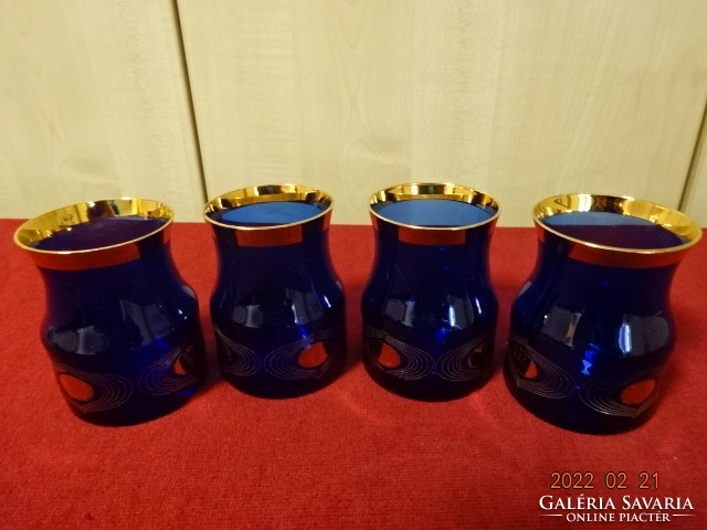 Blue glass cup with gold border and gold decoration, four pieces. He has! Jókai.