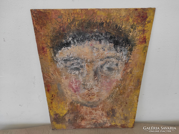 Antique abstract portrait oil cardboard painting unsigned frame 4915