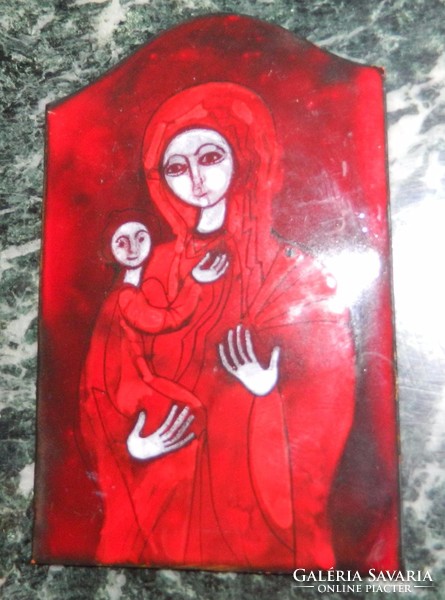 Petrilla istván fire enamel picture - virgin mary with jesus / mother