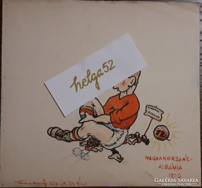 Futball - Karmazsin L. eredeti, színes, szignós focis karikatúrái 1948- ból és 1950- ből - 11 db