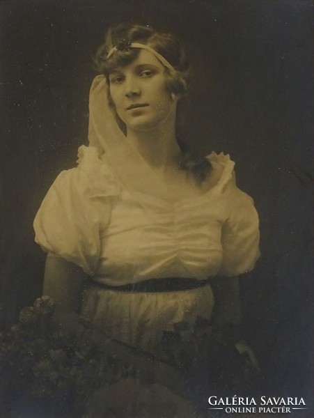 1H790 Antik keretezett női portré fotográfia 37 x 29 cm 1924 FÜSTI MOLNÁR ILONA