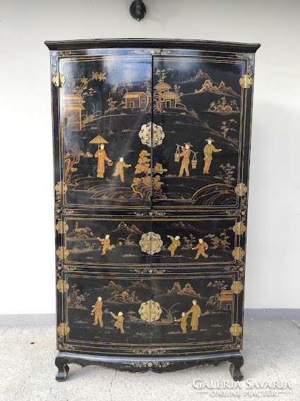 Antik kínai arany festéses fekete lakk szekrény 5101