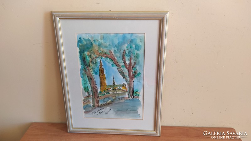 Beautiful watercolor painting signed with a 30x38 cm frame