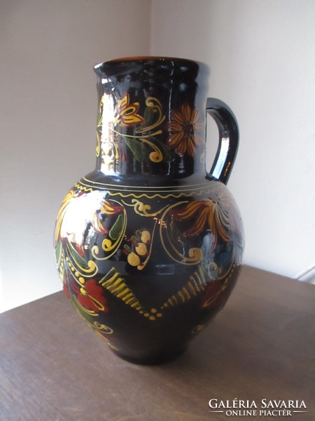 Fabulous hand-painted 26 cm high glazed jug with a rich pattern