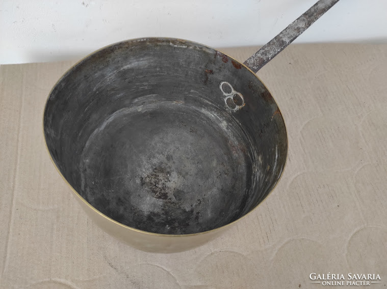 Antik konyhai eszköz edény sárgaréz lábas vas nyéllel 4921