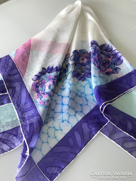 Hand-painted silk scarf, 90 x 90 cm