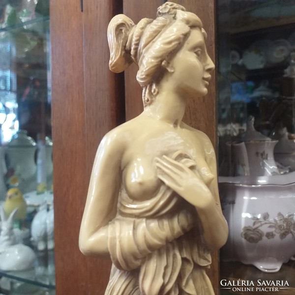 Alabaster, soapstone female nude, bone-colored figural sculpture. Marked.