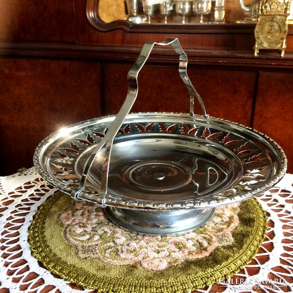 Vintage, chrome, openwork pattern, shiny surface, base, cake serving basket or bowl