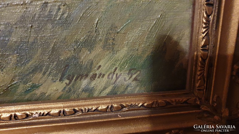 Igmándy-schranz emil: oil painting, old, damaged, blond frame. 61X 82 cm.