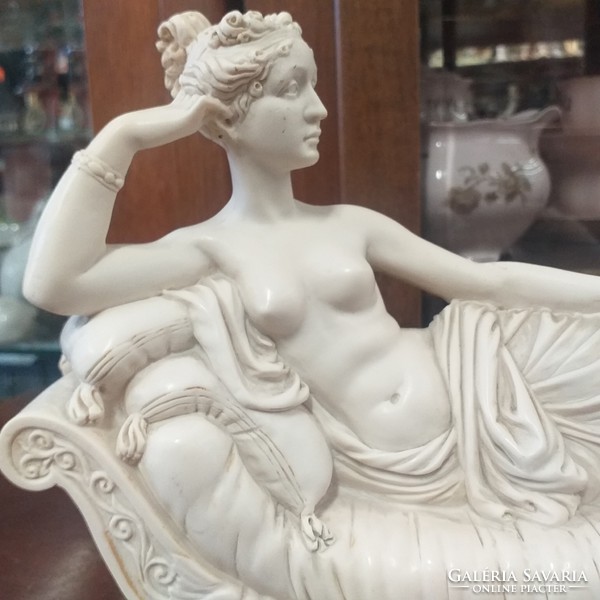Pauline Bonaparte lying on a sofa as Venus Victri nude alabaster, soapstone figural sculpture. Marked.