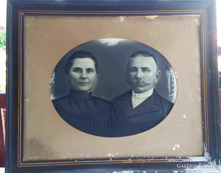 Neumann Palatine Ignác (1848 - 1927) couple portrait - gilded wooden frame, large size 74 x 62 cm
