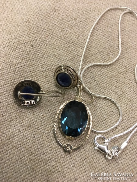 Israeli silver necklace with dark blue zirconia stone