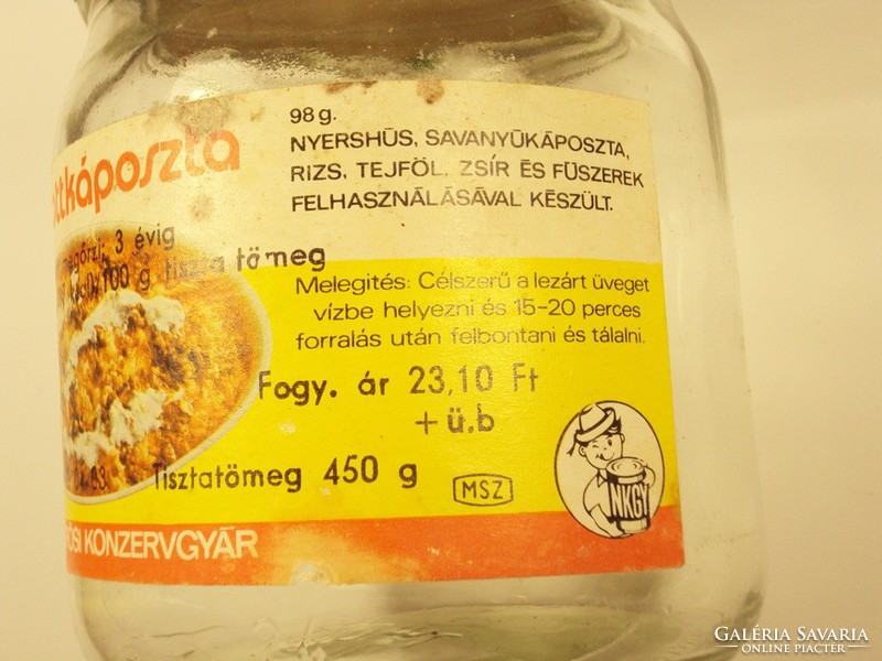 Retro papír címkés befőttes üveg - Rakottkáposzta - NKGY Nagykőrösi Konzervgyár - 1985-ös