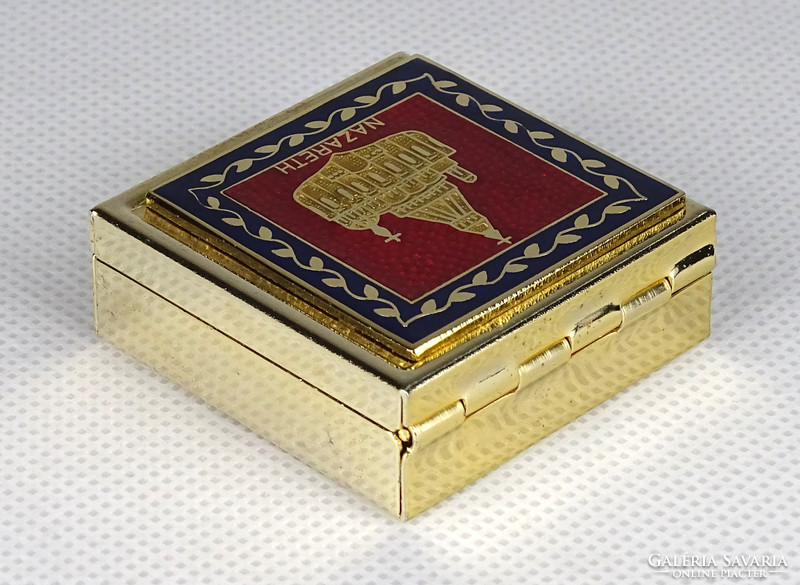 1H481 gold colored israeli enameled jewelry box nazareth