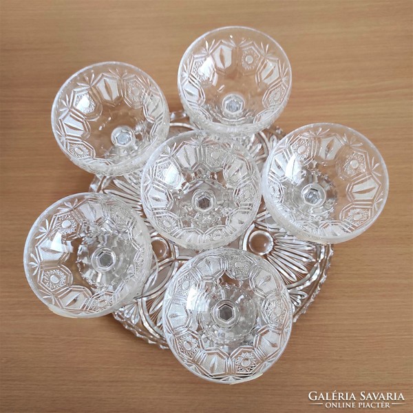 Gyönyörű cseh ólomkristály pezsgős pohárkészlet kristály tálcával