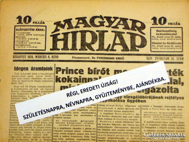 2022 January 8 / Hungarian newspaper / birthday ?! Original, old newspaper no .: 21272