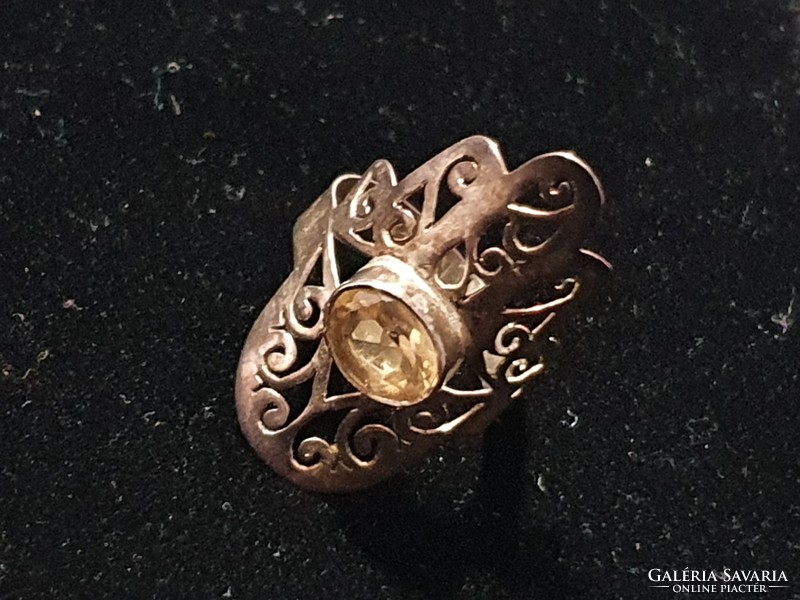 Genuine citrine silver ring size 8! Hamsha protection symbol