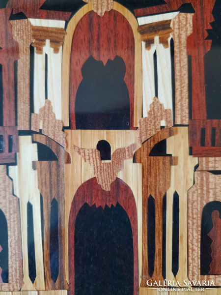 Retro straw picture in a glazed, glazed wooden frame