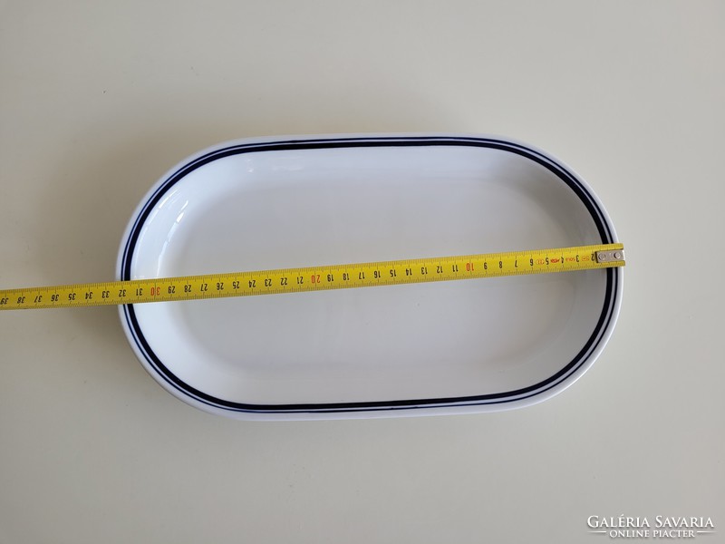 Retro large size 32.5 cm lowland porcelain oval bowl with 2 blue striped old trays