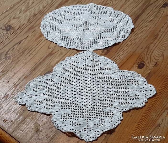 2 pieces of Art Nouveau crochet lace tablecloth under porcelain