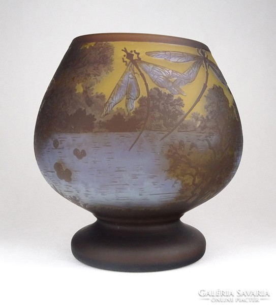 1A726 Émile Gallé jellegű Art Nouveau francia jelzett rétegelt üveg váza 18.5 cm