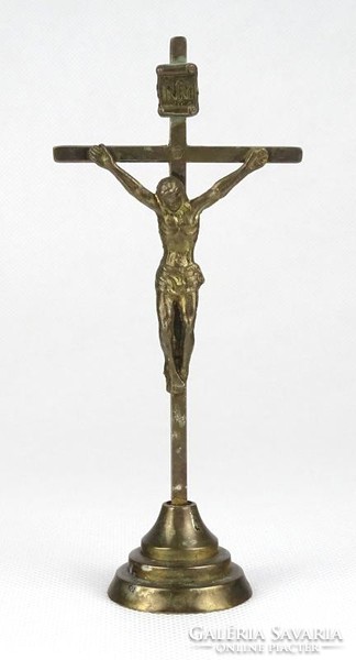 1H546 old copper crucifix cross pedestal 12.5 Cm
