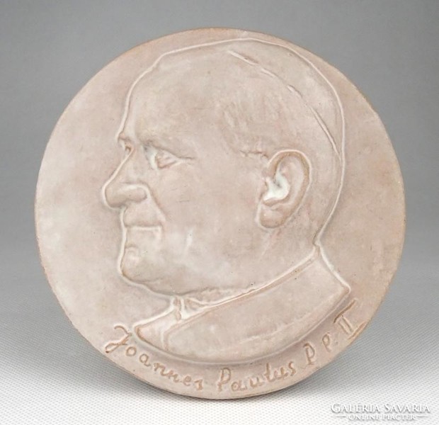 1H559 II. János Pál Pápa jelzett kerámia plakett falidísz 13 cm