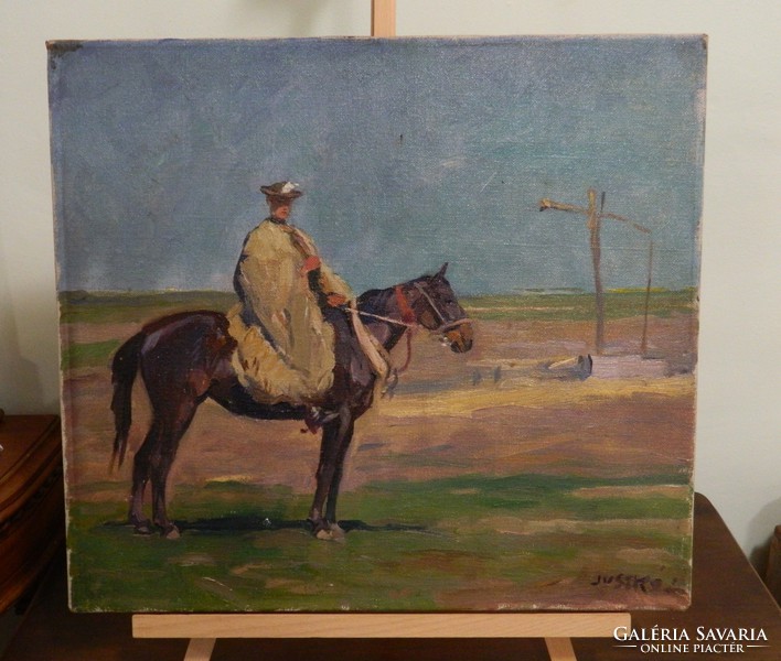 Béla Juszkó (1877 - 1969) painting of a foal on a horse
