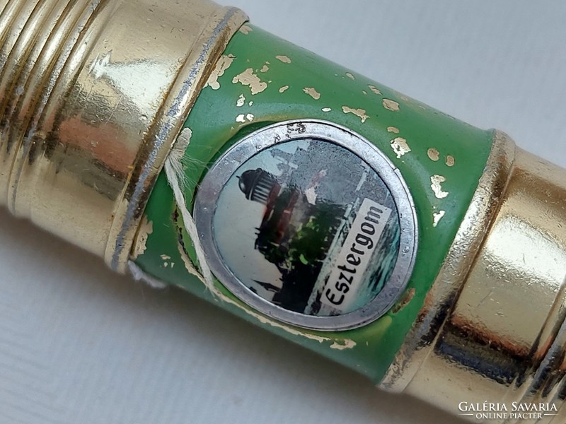 Retro fém tűtartó Esztergom feliratos vintage úti varró készlet