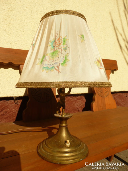 Antique, figurative, patterned baroque, copper table lamp in working condition
