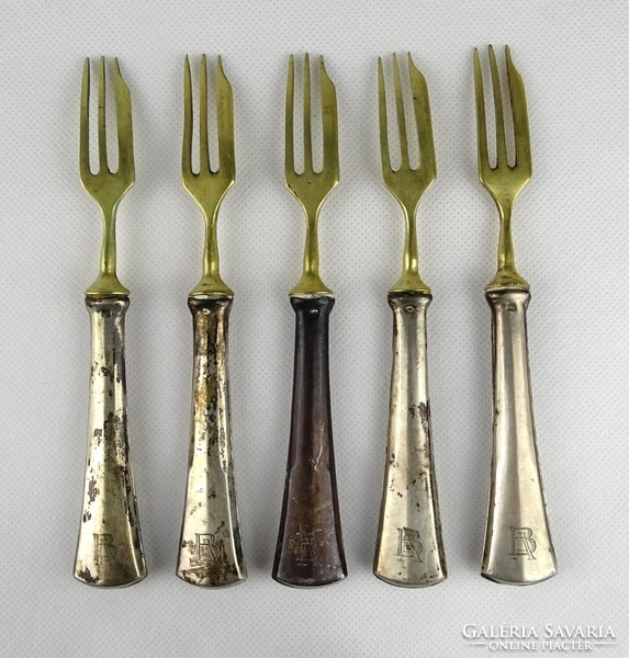 1H821 old copper head silver fork set of 5 pieces