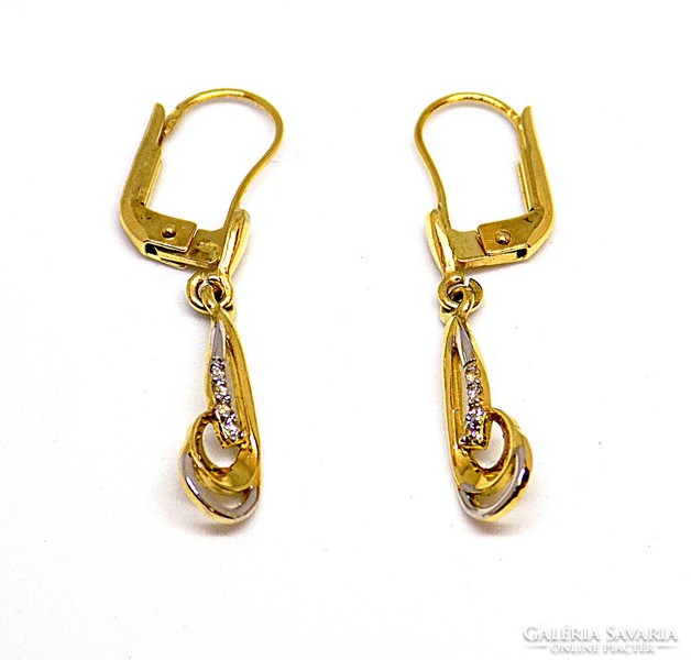 Yellow and white gold stone dangling earrings (zal-au104850)