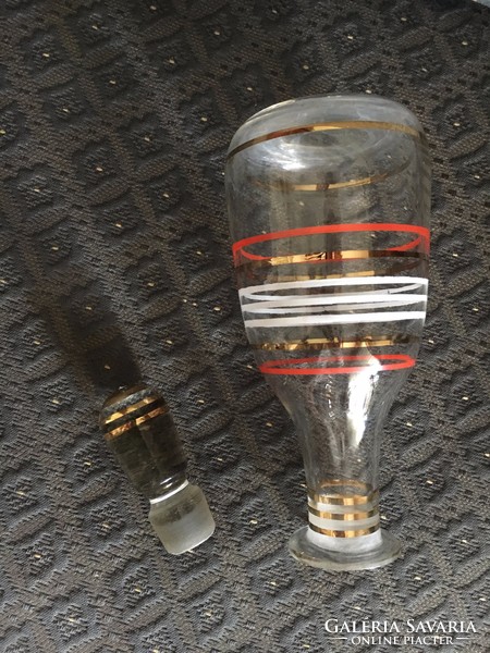 Retro üveg butélia, tömör üveg dugóval, 23,5 cm